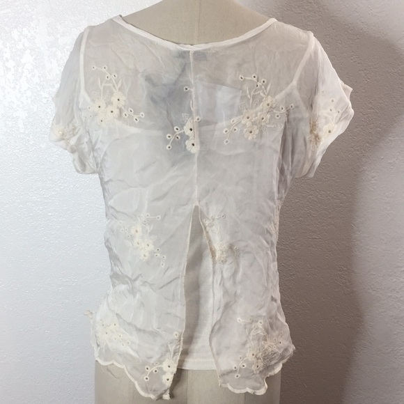 Angela Moda Embroidered Sheer Silk Blend Top S - Picture 2 of 4